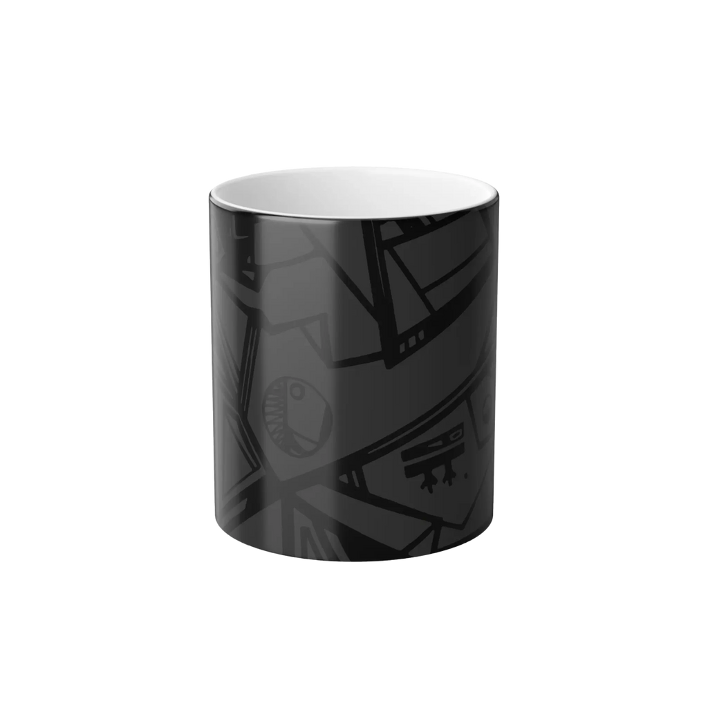 Freebrd Ecliptic color changing mug cold view displaying solid black design before heat is applied.