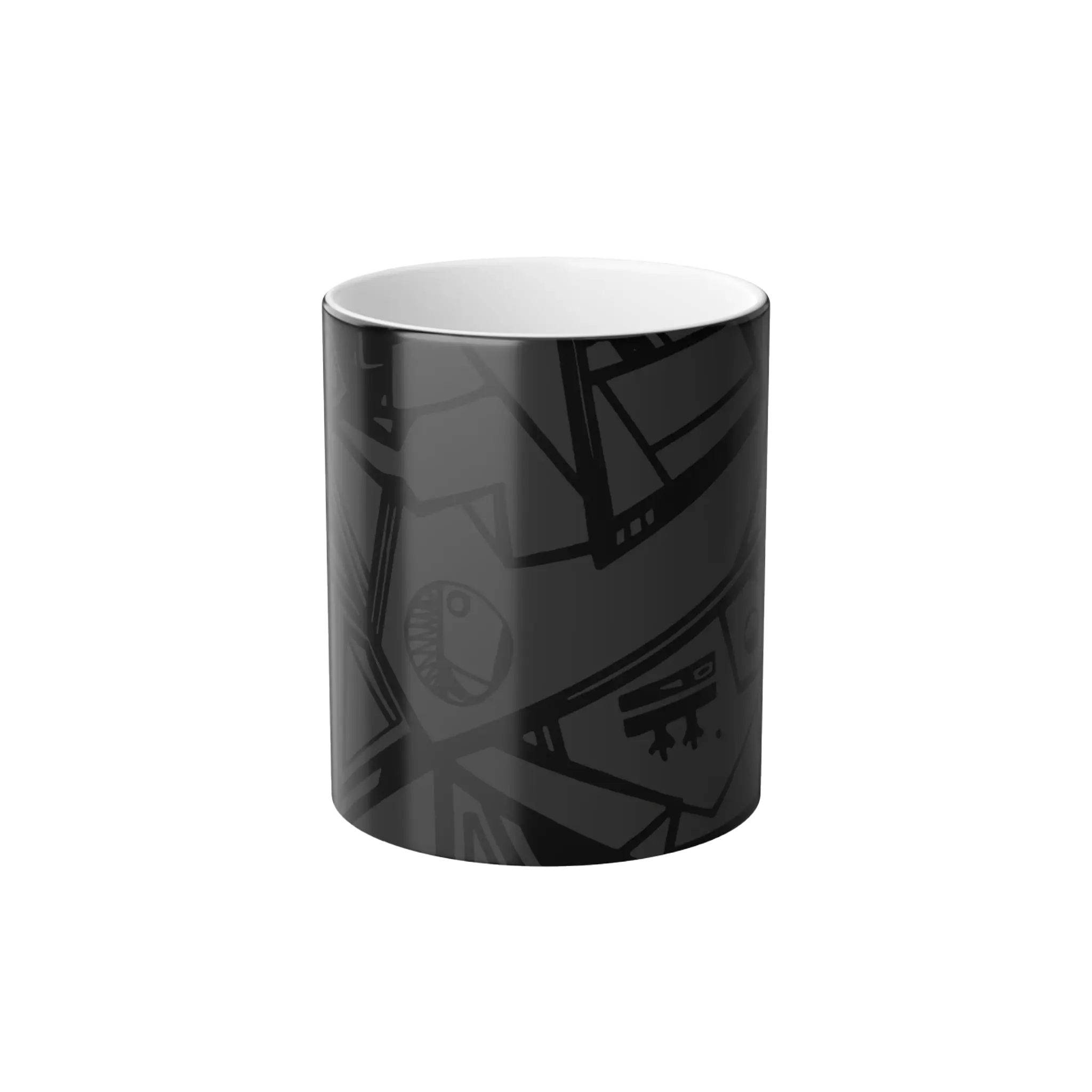 Freebrd Ecliptic color changing mug cold view displaying solid black design before heat is applied.