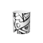 Freebrd Ecliptic color changing mug front view showing black and white line art design on 11oz ceramic mug.