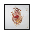 A front preview of the 20″ x 20″ "Face Lift" FREEBRD abstract acrylic painting wall art canvas showing a stylized figure with red earth tones on a light background and a black frame encasing.
