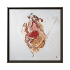 A front preview of the 20″ x 20″ "Face Lift" FREEBRD abstract acrylic painting wall art canvas showing a stylized figure with red earth tones on a light background and espresso frame encasing.