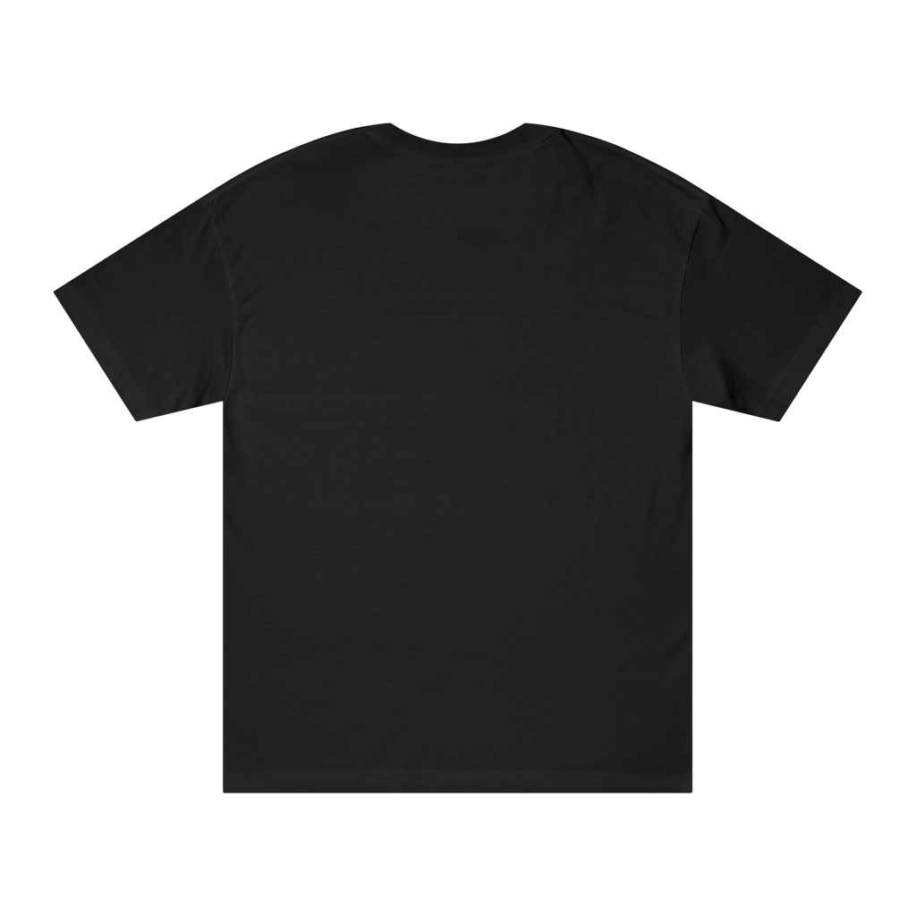The plain back of a black FREEBRD Logo Classic T-Shirt.
