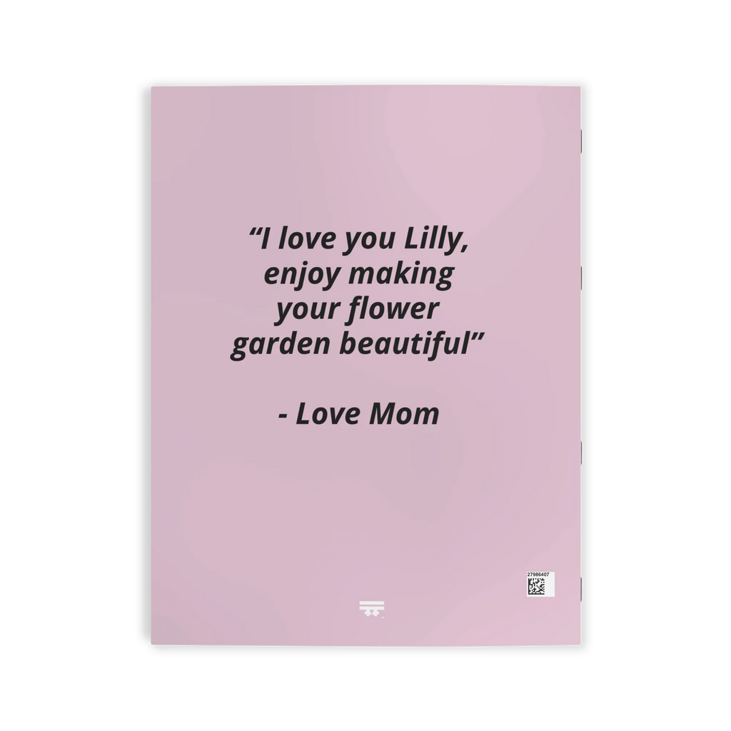 Freebrd Personalized Flower Garden Coloring Book, lavender pink cover with space for a custom personal message up to 256 characters.