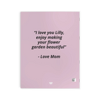 Freebrd Personalized Flower Garden Coloring Book, lavender pink cover with space for a custom personal message up to 256 characters.