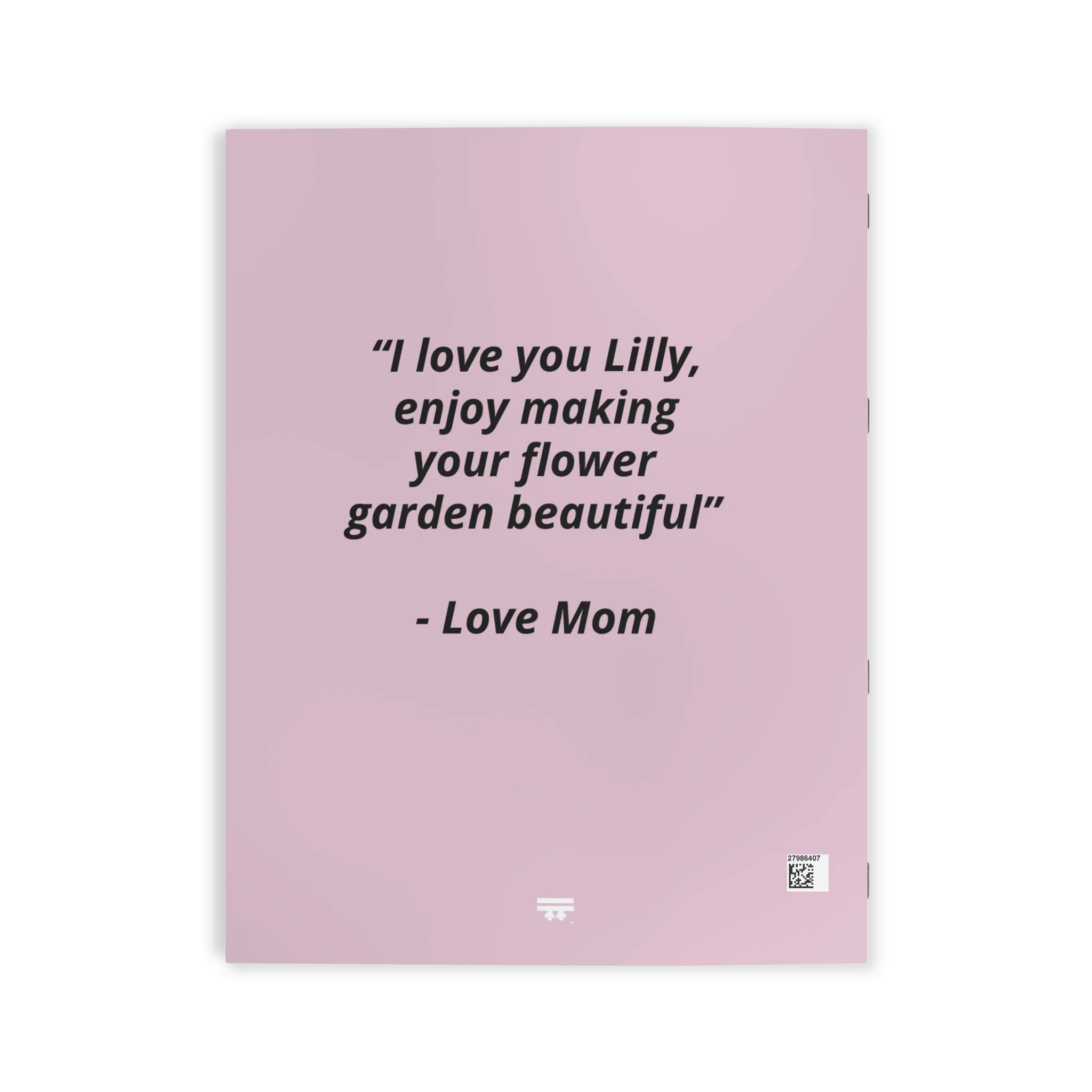 Freebrd Personalized Flower Garden Coloring Book, lavender pink cover with space for a custom personal message up to 256 characters.