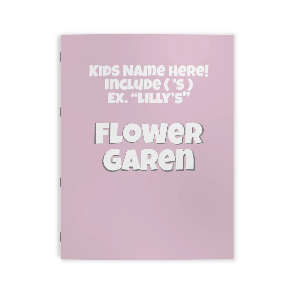 Freebrd Personalized Kids Flower Garden Coloring Book powder purple soft cover with customizable child's name and Flower Garden title in bold white text.