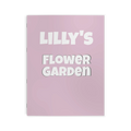 Freebrd Personalized Flower Garden Coloring Book lavender pink cover with customizable child's name and Flower Garden title in bold white and grey shadowed text.