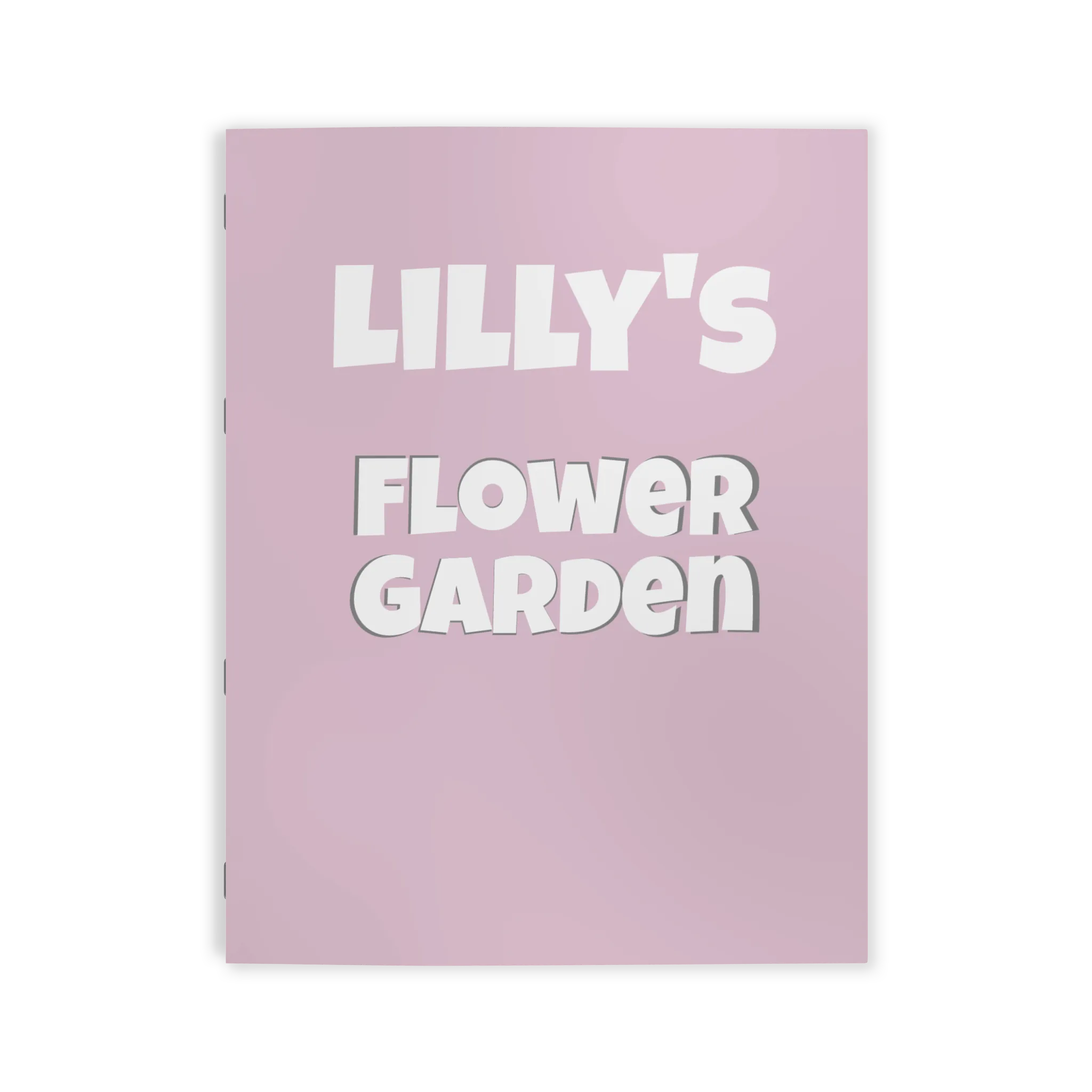 Freebrd Personalized Flower Garden Coloring Book lavender pink cover with customizable child's name and Flower Garden title in bold white and grey shadowed text.
