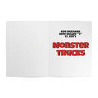 Inside title page of Freebrd Personalized Monster Trucks Coloring Book showing customizable child's nickname and Monster Trucks theme heading.