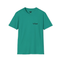 A jade dome t-shirt with a dark 'Vibe' wordmark on the left chest and a black FREEBRD logo on the inner neck label.