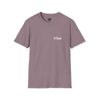 A paragon t-shirt with the white text 'Vibe' wordmark on the left chest and a black FREEBRD logo on the inner neck label.