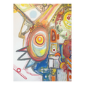 A front preview of the FREEBRD "Sky Man" contemporary abstract 36 x 48 canvas art with a 1.25 in thickness displaying primary shades of red, yellow blues and greens.