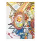 A front preview of the FREEBRD "Sky Man" contemporary abstract 36 x 48 canvas art with a 1.25 in thickness displaying primary shades of red, yellow blues and greens.