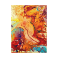 A front view of the Freebrd "WWW" Contemporary Abstract 36x48 lady Gesture Wall Art on 1.25 inch thick canvas, showcasing vibrant acrylic paint textures in purple, red, tea, yellow hues and earth tones.