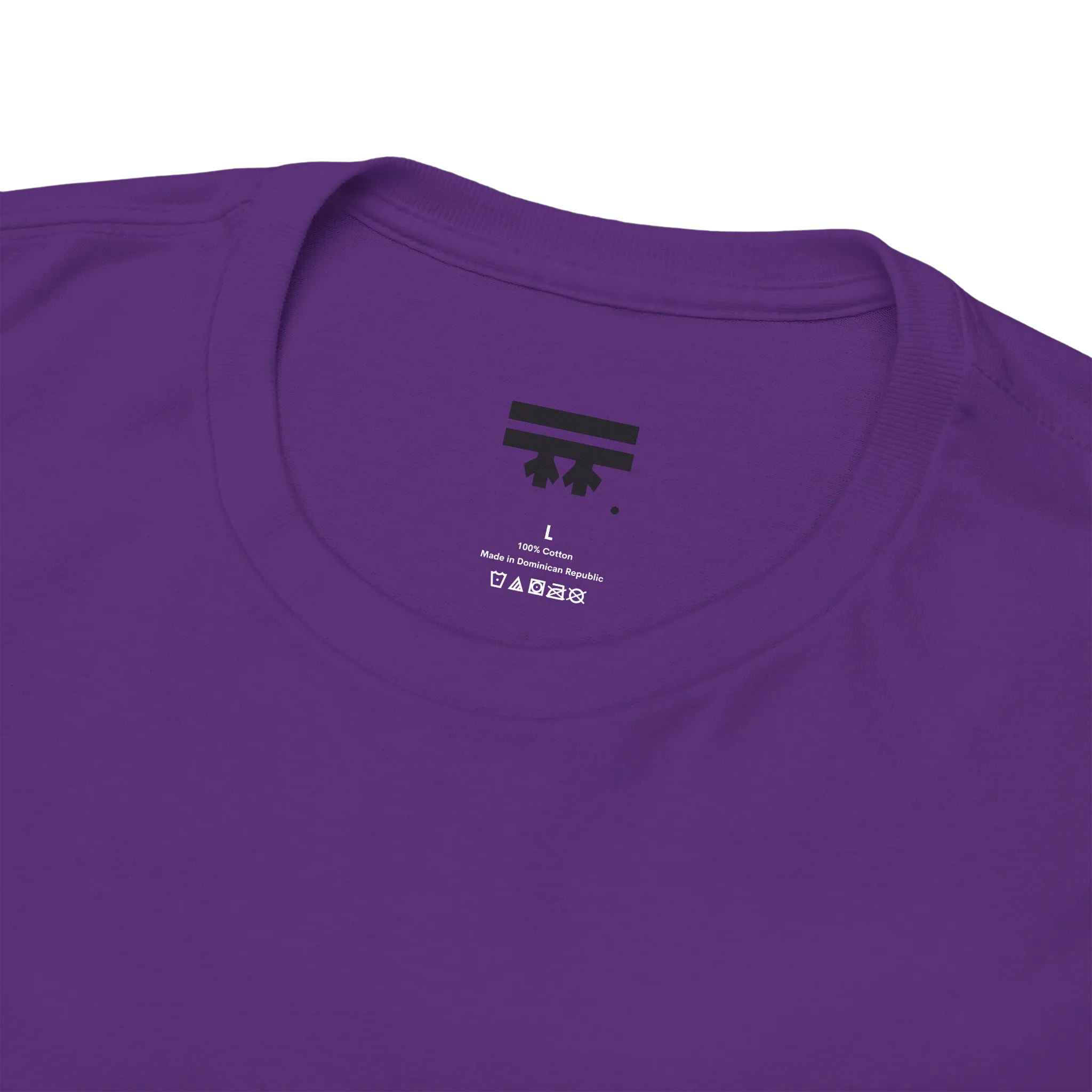 Freedom! Rainbow Script Essential T-Shirt, purple, FREEBRD inner tag detail.