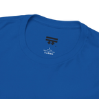 Freedom! Rainbow Script Essential T-Shirt, royal blue, FREEBRD inner tag detail.