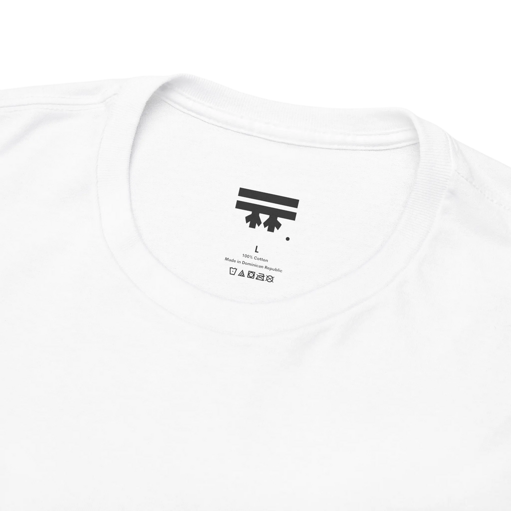 Freedom! Rainbow Script Essential T-Shirt, white, FREEBRD inner tag detail.