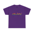 Freedom! Rainbow Script Essential T-Shirt, purple, rainbow script graphic, front view, FREEBRD Pride Gear