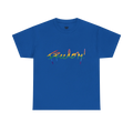 Freedom! Rainbow Script Essential T-Shirt, royal blue, rainbow script graphic, front view, FREEBRD Pride Gear.
