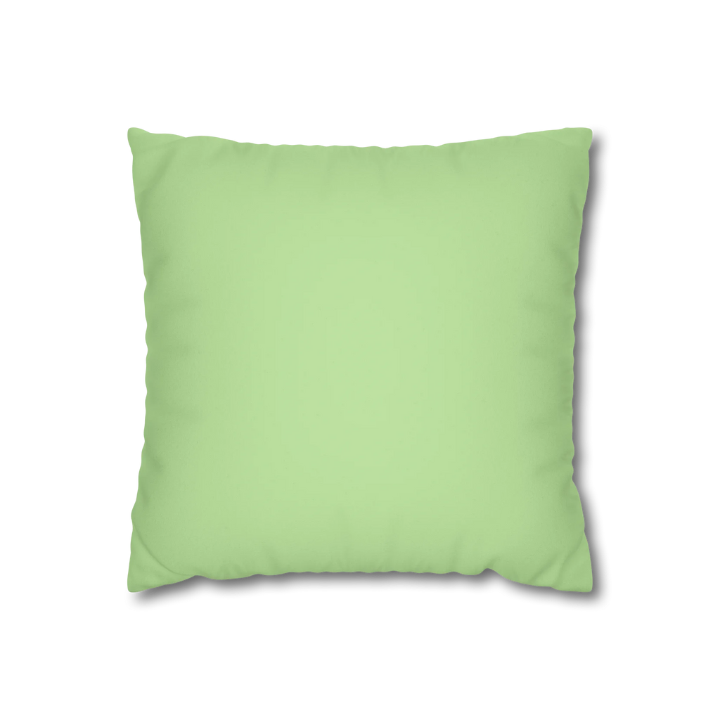 Fresh green faux suede pillowcase, back view.