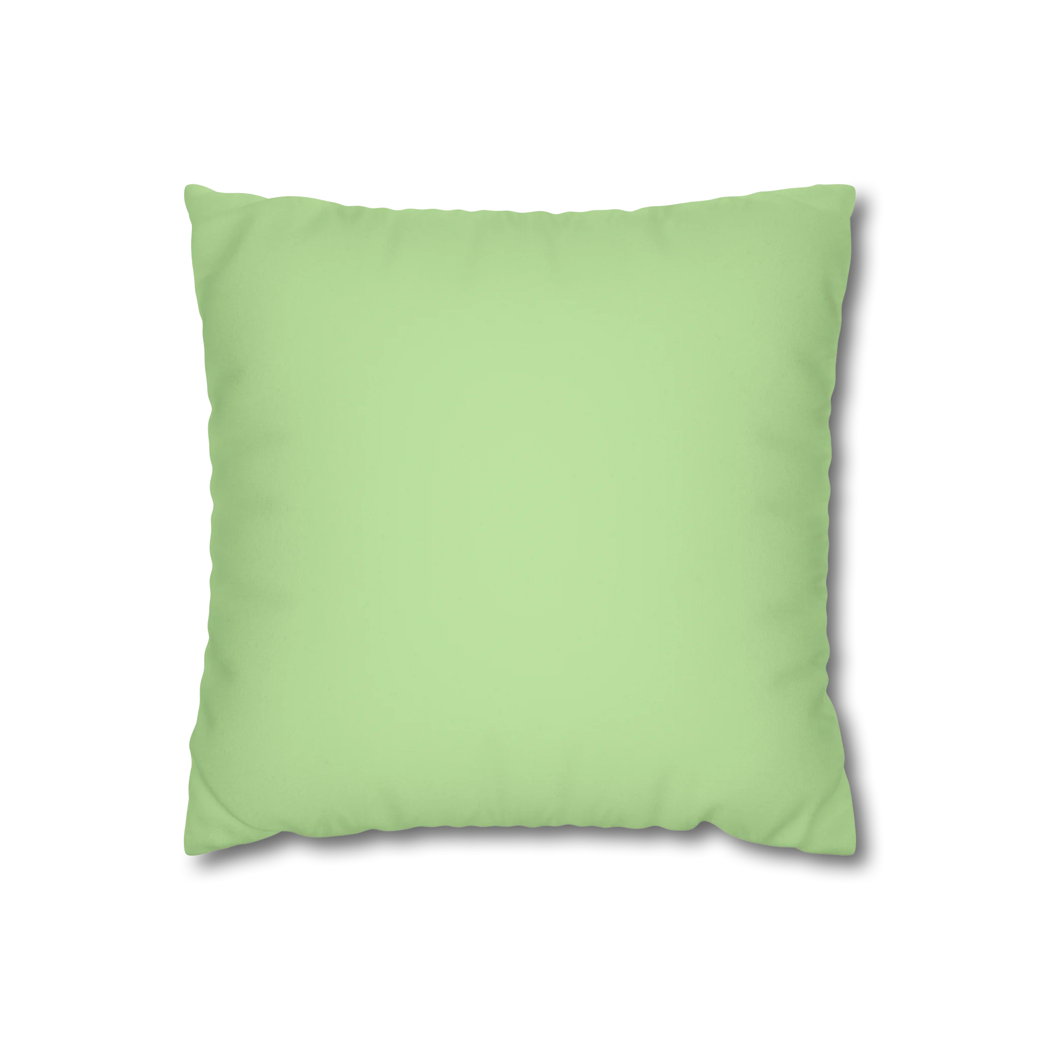 Fresh green faux suede pillow case, back view.