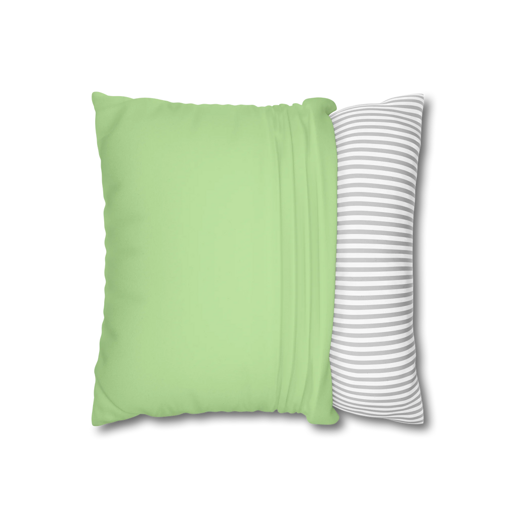Fresh green faux suede pillowcase, open view.