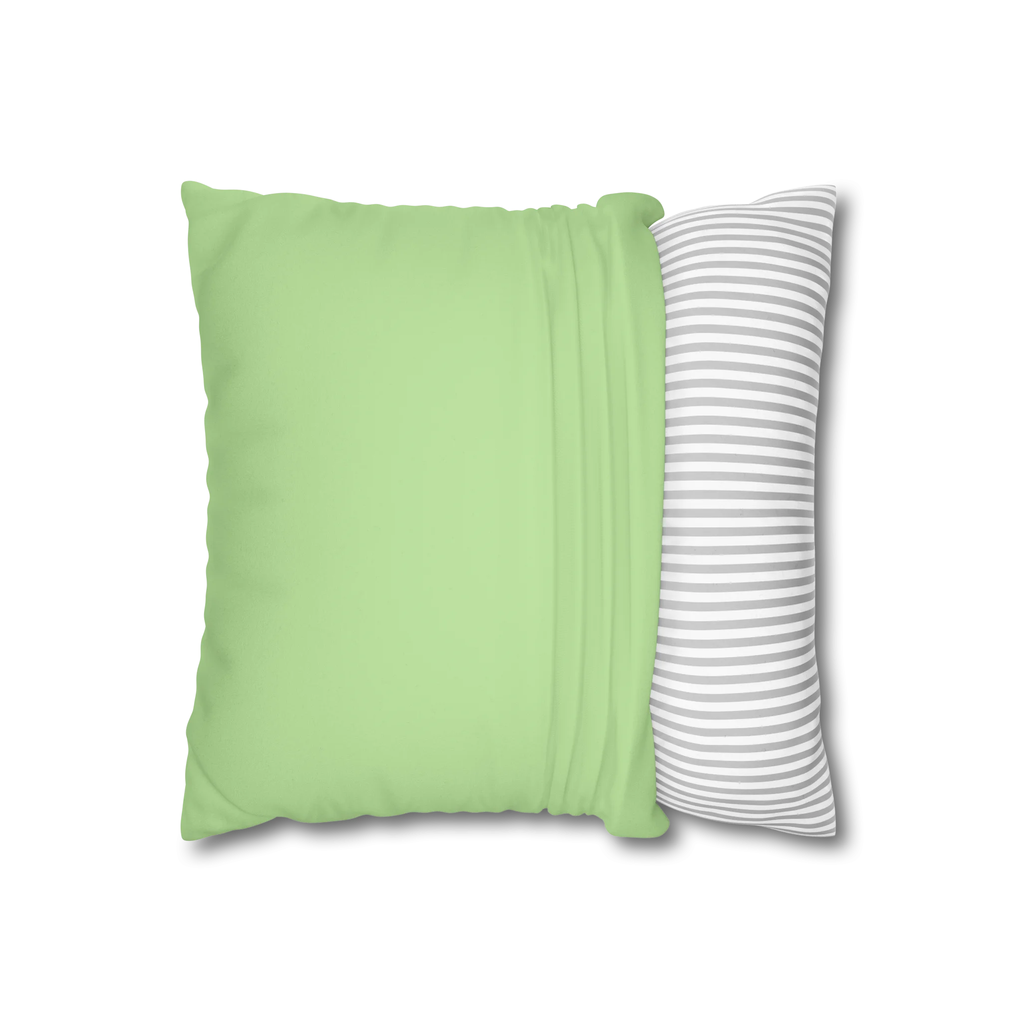 Fresh green faux suede pillow case, open view.