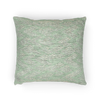 A horizontal view of the Fresh Green Mint Ikat Woven Pillow showing a fresh green background and ivory white chevron ikat styled lines.