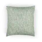 A front view of the Fresh Green Mint Ikat Woven Pillow showing a fresh green background and ivory white chevron ikat styled lines.