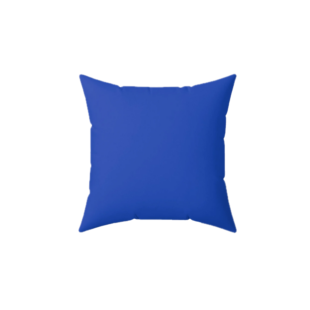 Funky blue faux suede throw pillow, back view.