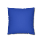 Funky blue faux suede pillow case, back view.
