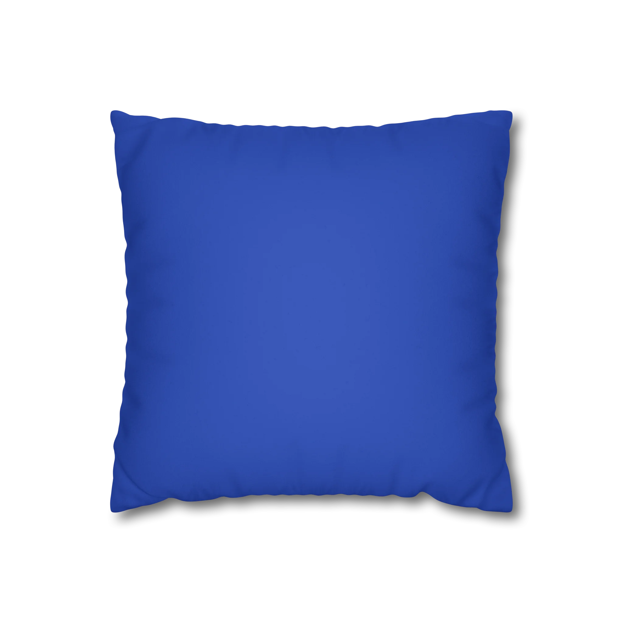 Funky blue faux suede pillow case, back view.