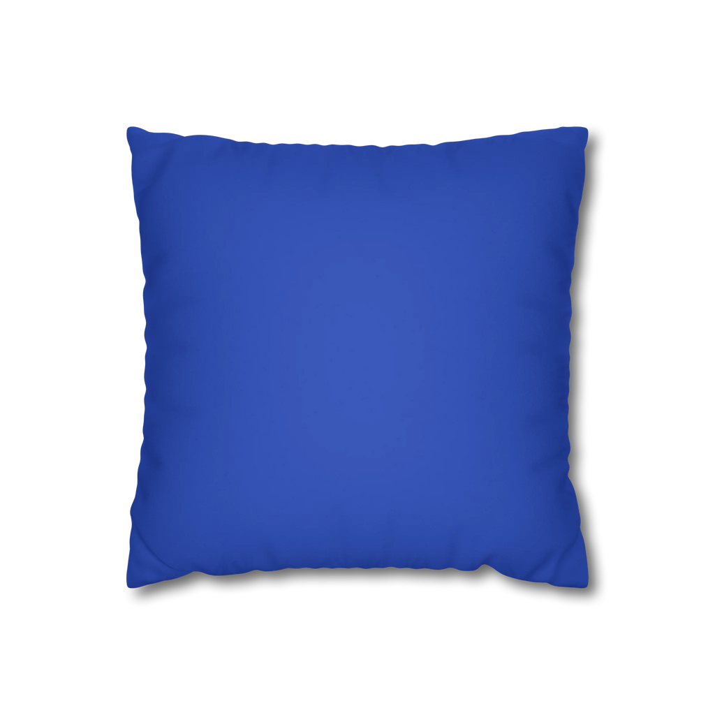 Funky blue faux suede pillow case, front view.