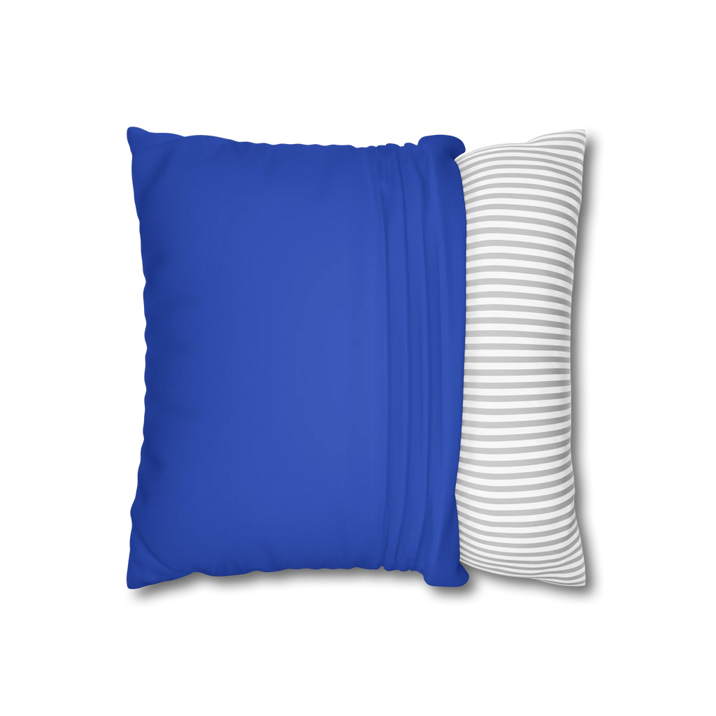 Funky blue faux suede pillow case, open view.
