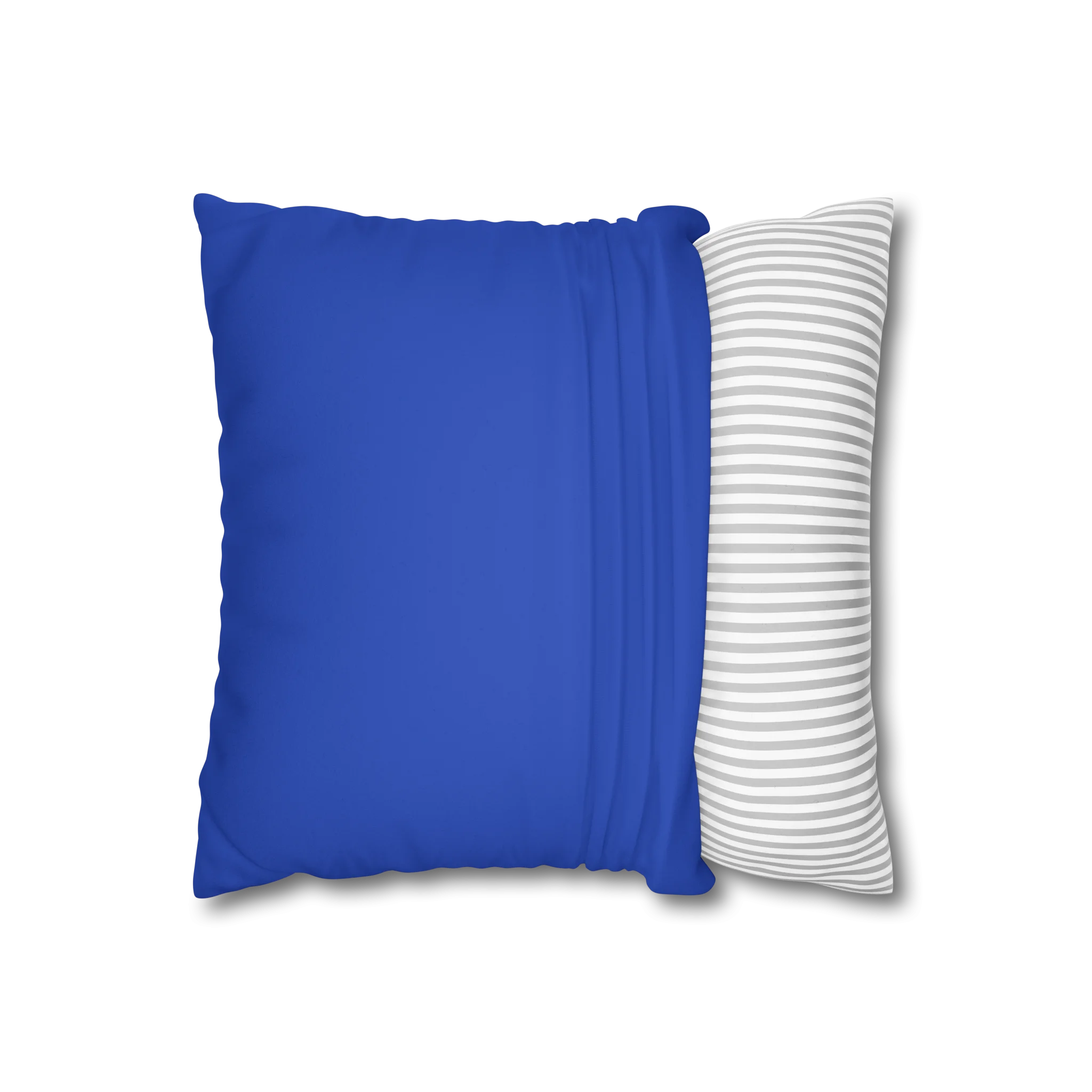Funky blue faux suede pillow case, open view.