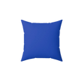 Funky blue faux suede throw pillow, front view.