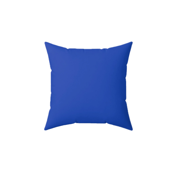 Funky blue faux suede throw pillow, front view.