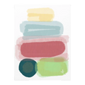 A front preview of the Freebrd "Geo Req” 30x40 Modern Pastel Minimalist Wall Art on a 1.25 inch thick canvas showing an abstract folded towel artwork with fresh green, danish blue, adore pink, abstract teal and butter yellow designs.