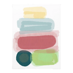A front preview of the Freebrd "Geo Req” 30x40 Modern Pastel Minimalist Wall Art on a 1.25 inch thick canvas showing an abstract folded towel artwork with fresh green, danish blue, adore pink, abstract teal and butter yellow designs.