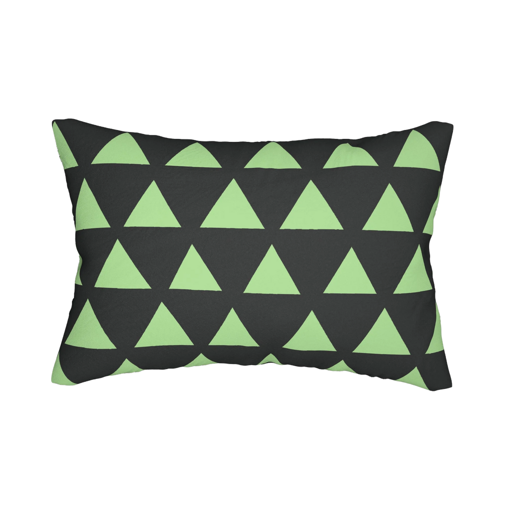 Geometric fresh green mint triangle lumbar pillow, front view.