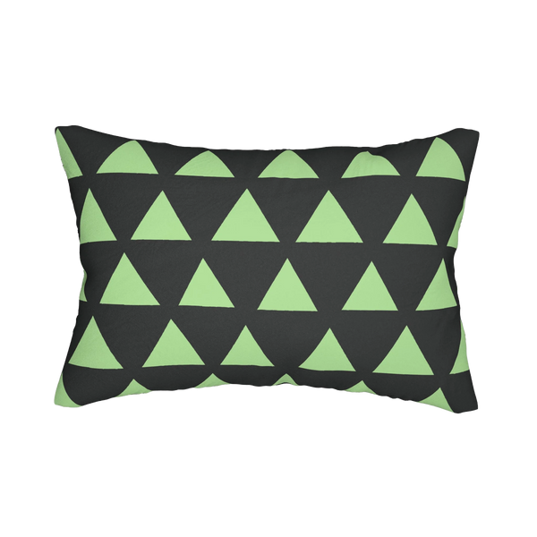 Geometric fresh green mint triangle lumbar pillow, front view.