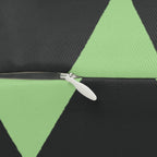 Geometric fresh green mint triangle lumbar pillow, zipper view.