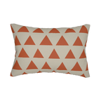 Geometric terracotta triangle lumbar pillow, front view.