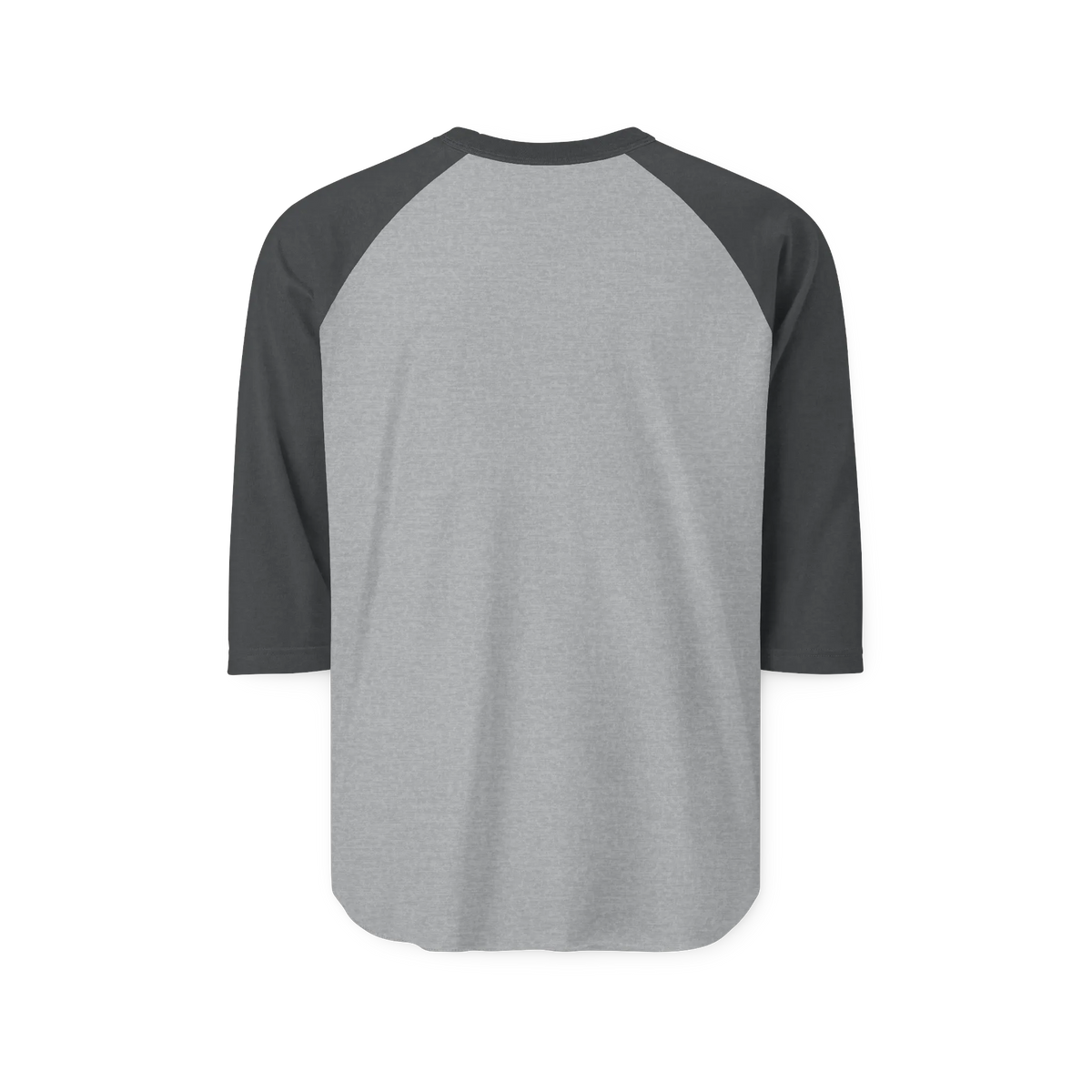 Heather grey raglan shirt with charcoal three-quarter sleeves, back view showing a plain back with no graphic.