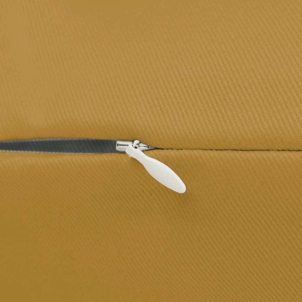 Gold Ochre lumbar accent pillow, zipper view.