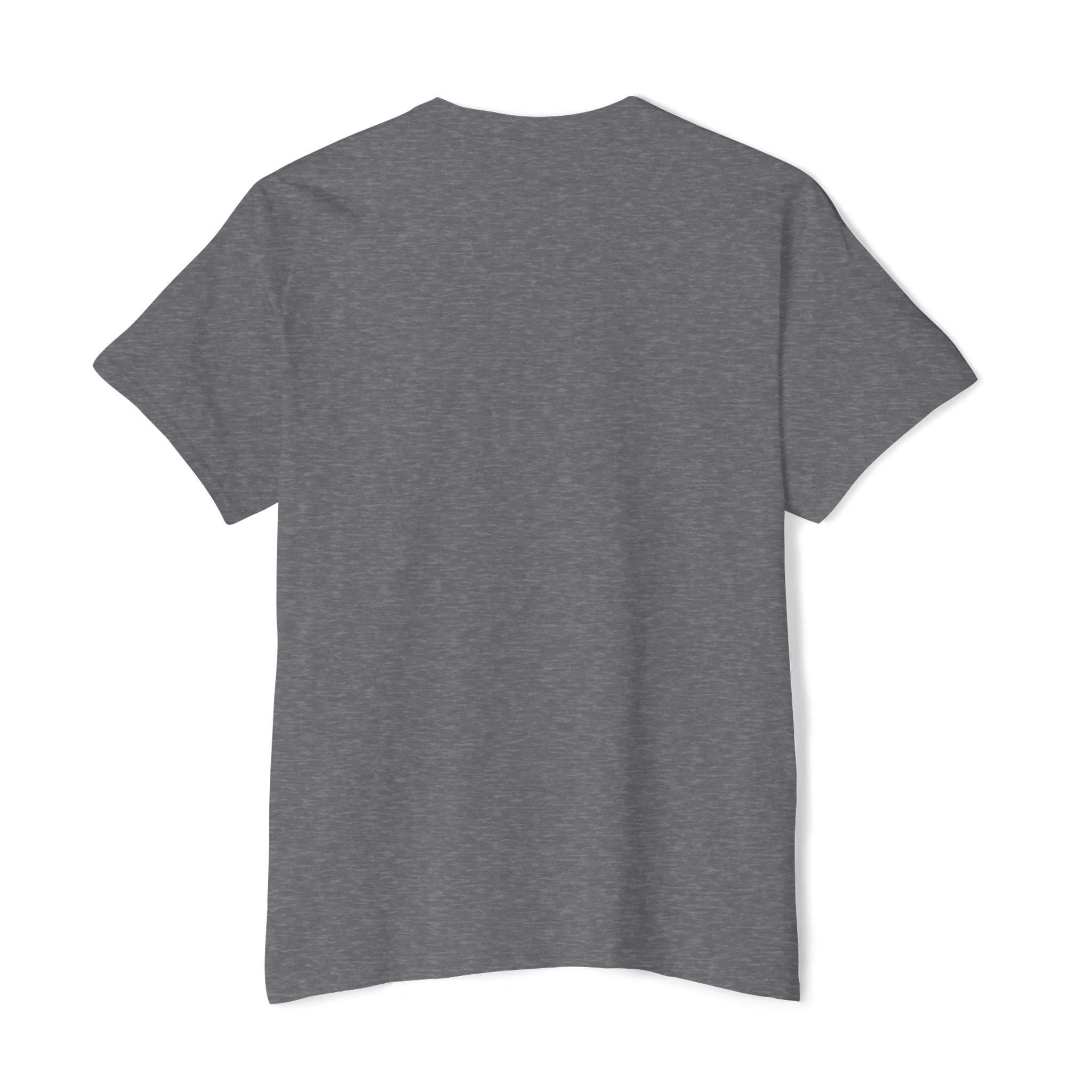 The plain back of a FREEBRD graphite heather classic cotton pocket t-shirt.