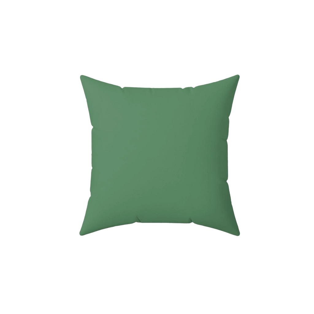 Green dust faux suede pillow, back view. 