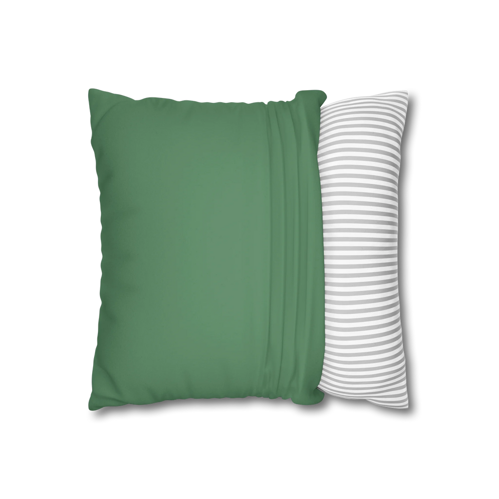 Green Dust faux suede pillow case, open view.
