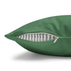 Green Dust faux suede pillow case, zipper view.
