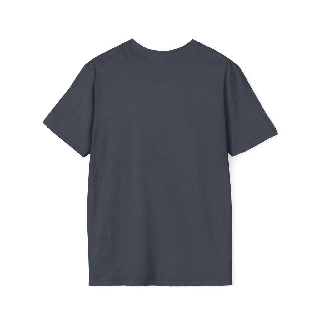 the plain back of the heather navy Trans Rights Are Human Rights T-Shirt.